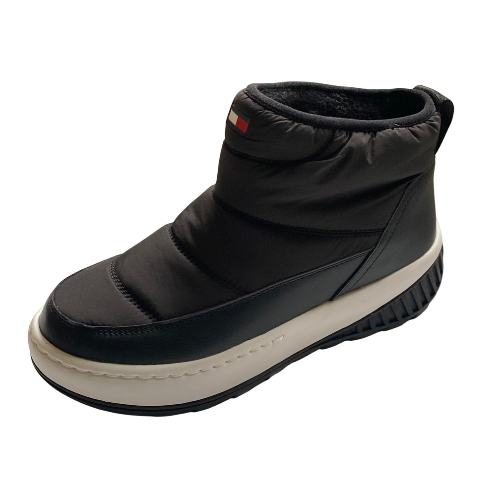 Tommy Hilfiger Womens Black Puffer Ankle Boots Faux Fur Lined Platform 6.5 NWOB